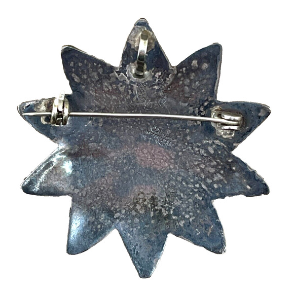 Sterling Flower Pendant Pin Brooch Silver Abalone Shell Fine Jewelry Mexico - Picture 2 of 4